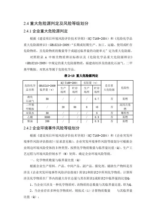 重大危险源判定及环境风险等级划分