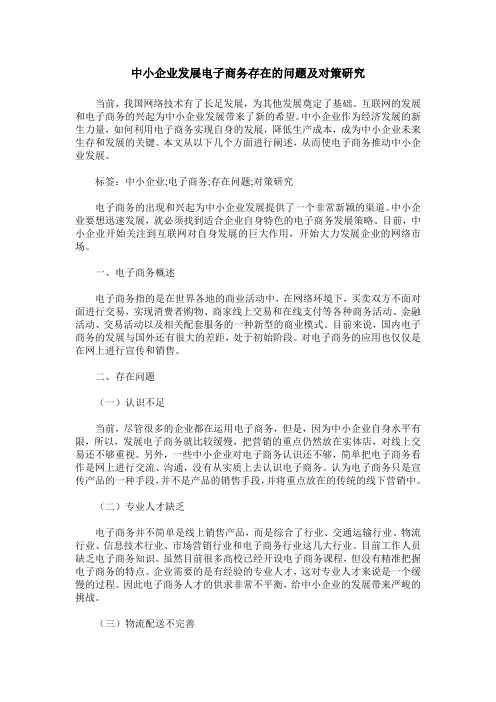 中小企业发展电子商务存在的问题及对策研究