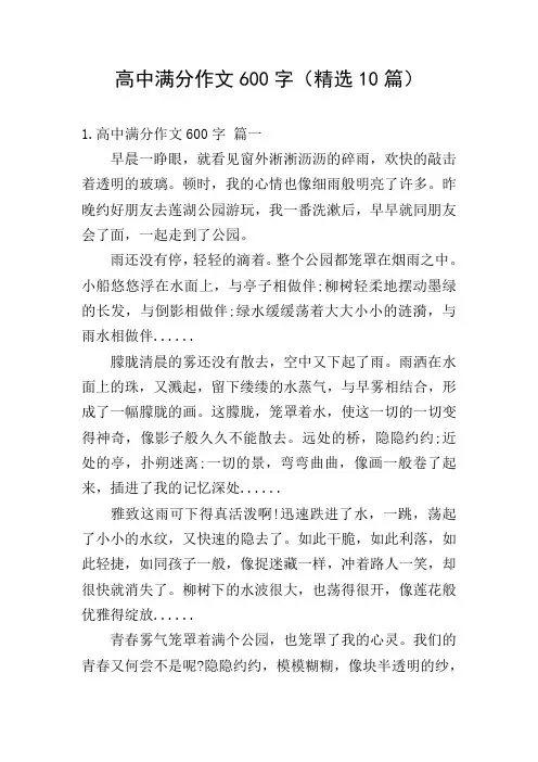 高中满分作文600字(精选10篇)