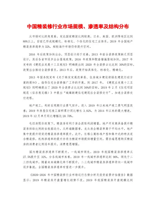 中国精装修行业市场规模、渗透率及结构分布