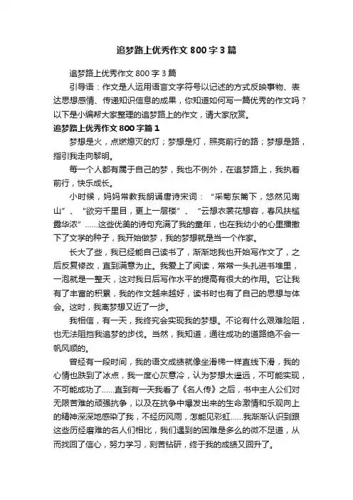 追梦路上优秀作文800字3篇