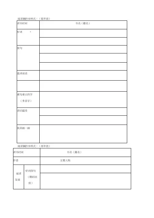 阅读摘抄本样式