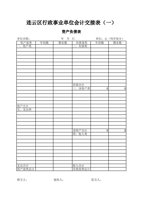 会计档案移交表资产负债表空表