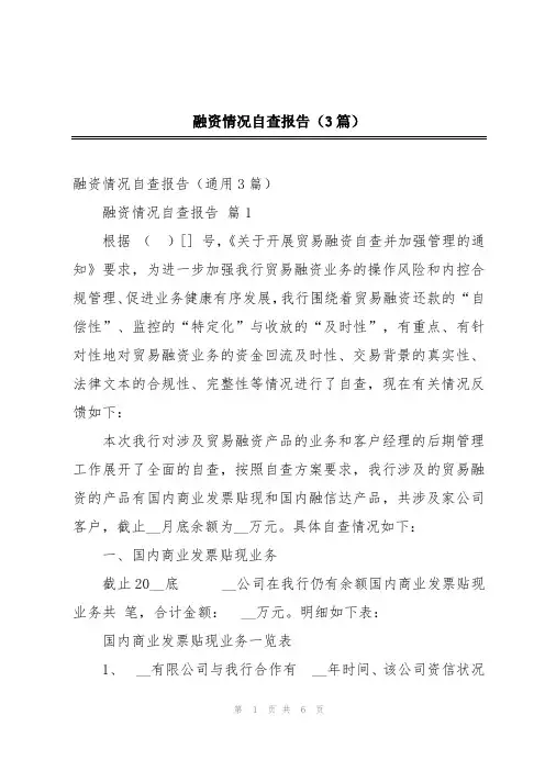 融资情况自查报告(3篇)