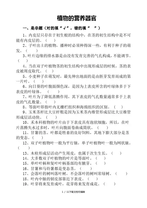 植物的营养器官复习题