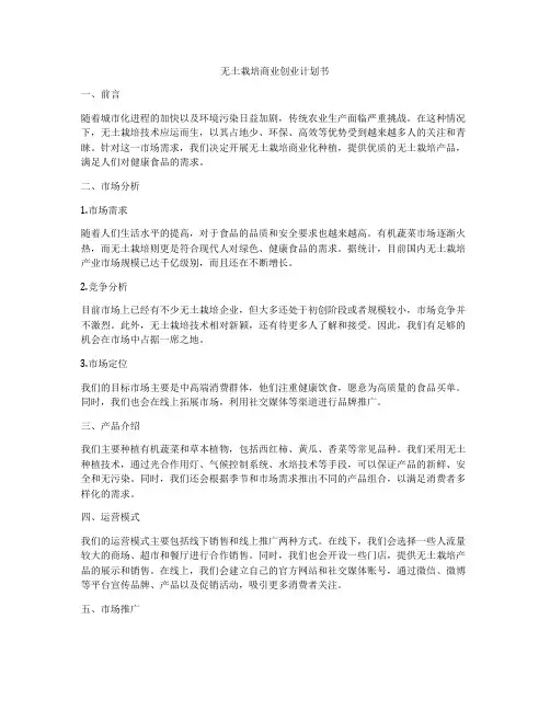 无土栽培商业创业计划书