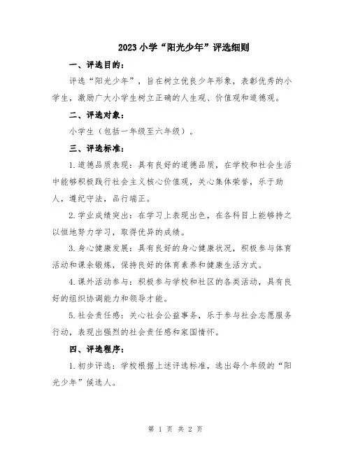 2023小学“阳光少年”评选细则