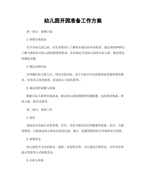 幼儿园开园准备工作方案