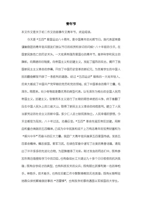 初中初二作文叙事作文：青年节