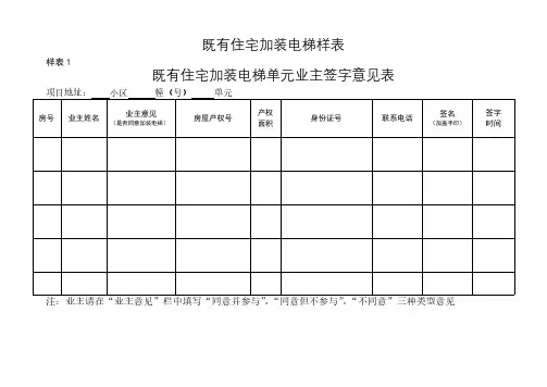 既有住宅加装电梯样表