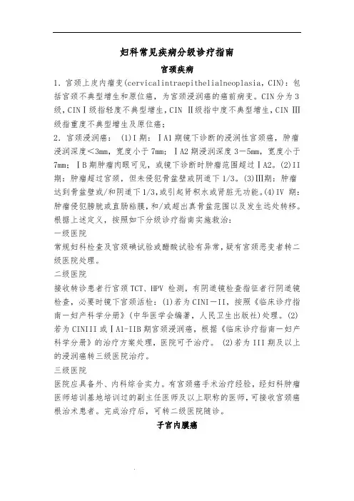 妇产科常见病分级诊疗标准