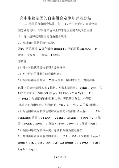 高中生物基因的自由组合定律知识点总结