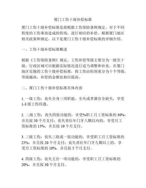 厦门工伤十级补偿标准