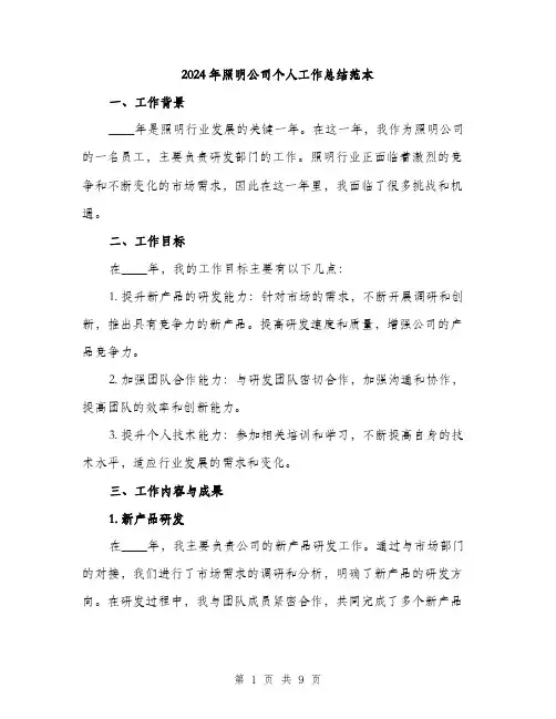 2024年照明公司个人工作总结范本(3篇)