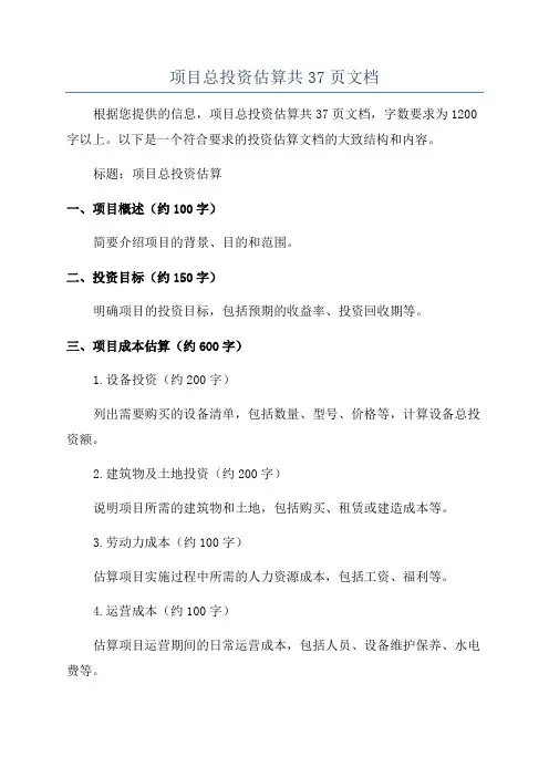 项目总投资估算共37页文档