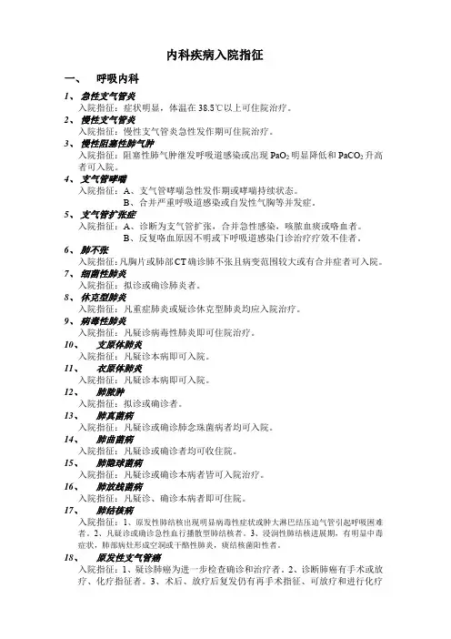 内科医保入院指征