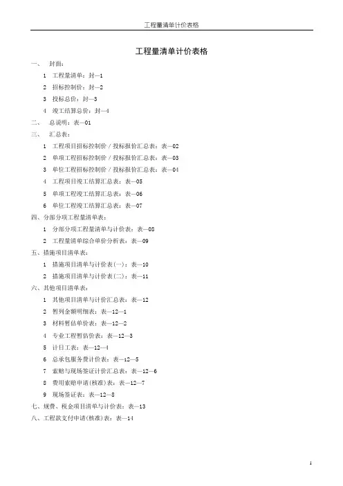 GB 50500-2013工程量清单计价规范的表格(全)