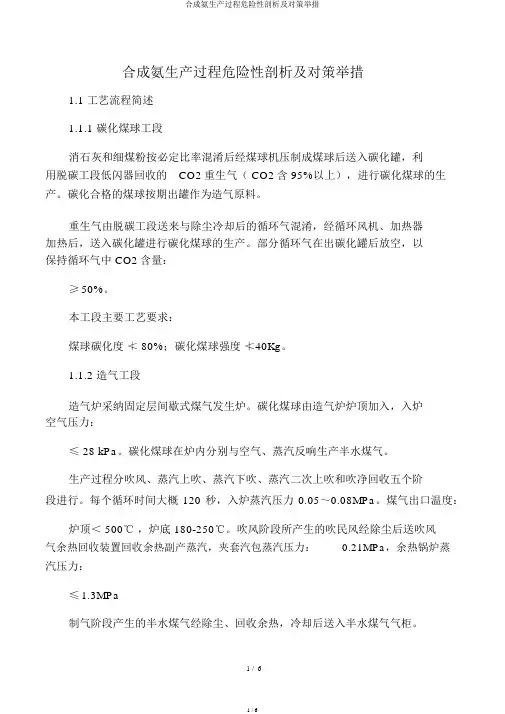 合成氨生产过程危险性分析及对策措施
