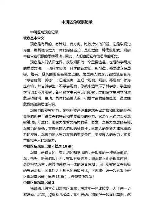 中班区角观察记录（精选16篇）