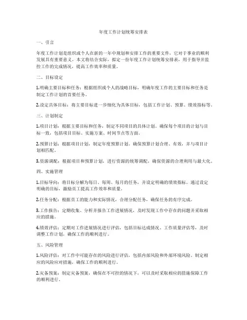 年度工作计划统筹安排表
