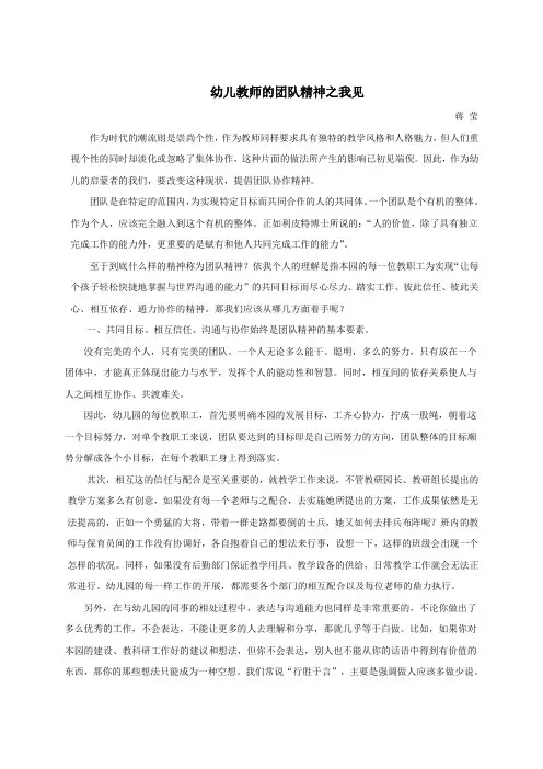 幼儿教师的团队精神之我见
