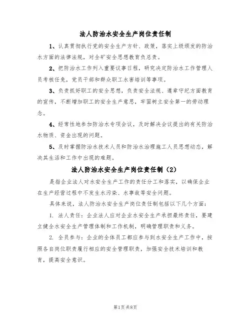 法人防治水安全生产岗位责任制(5篇)