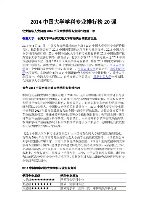 2014中国大学学科专业排行榜20强