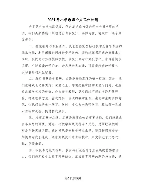2024年小学教师个人工作计划（三篇）