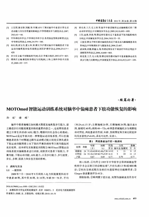 MOTOmed智能运动训练系统对脑卒中偏瘫患者下肢功能恢复的影响