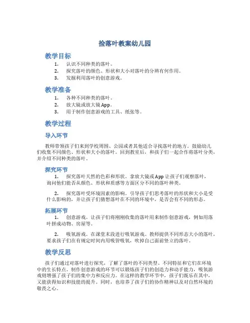 捡落叶教案幼儿园