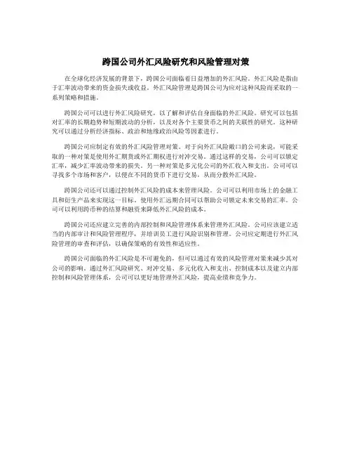 跨国公司外汇风险研究和风险管理对策