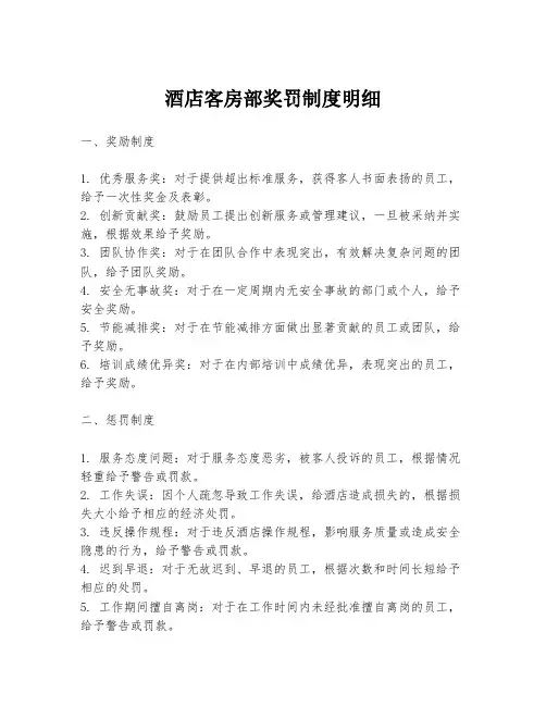 酒店客房部奖罚制度明细