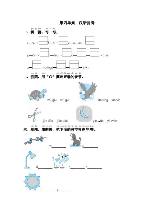 第四单元 汉语拼音 综合训练卷(含答案)2024年统编版一年级上册语文