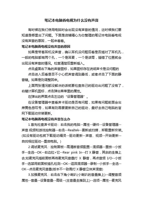 笔记本电脑看电视为什么没有声音