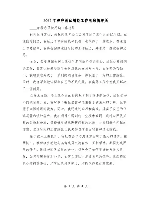 2024年程序员试用期工作总结简单版(2篇)