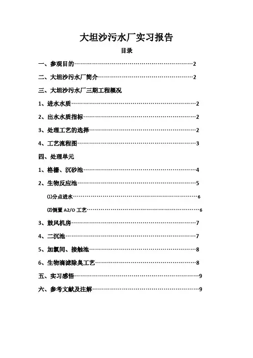 大坦沙污水厂实习报告