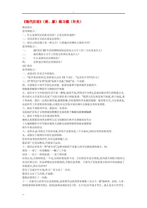 现代汉语黄、廖练习题补充