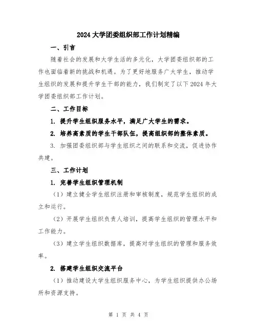 2024大学团委组织部工作计划精编