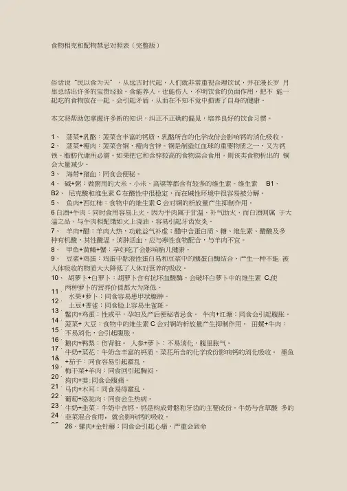 食物相克和配物禁忌对照表