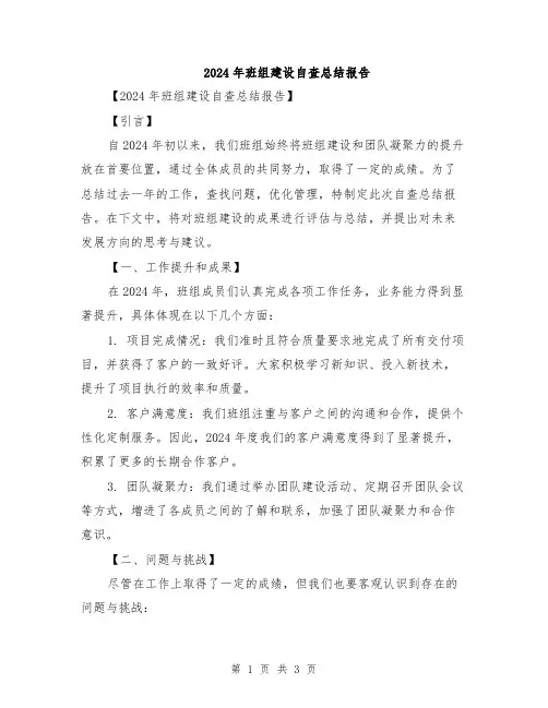 2024年班组建设自查总结报告