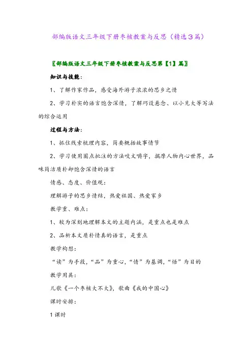 2023年部编版语文三年级下册枣核教案与反思(精选3篇)