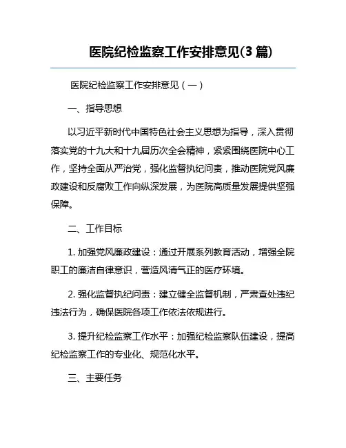 医院纪检监察工作安排意见(3篇)
