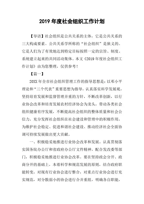 2019年度社会组织工作计划