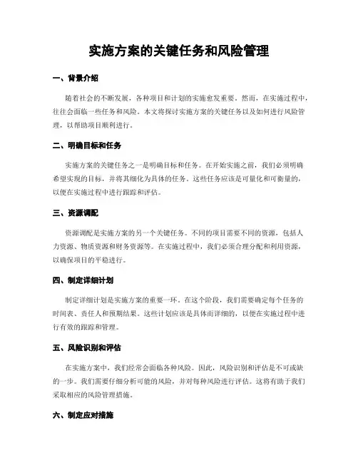 实施方案的关键任务和风险管理