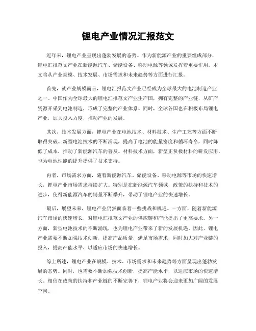 锂电产业情况汇报范文
