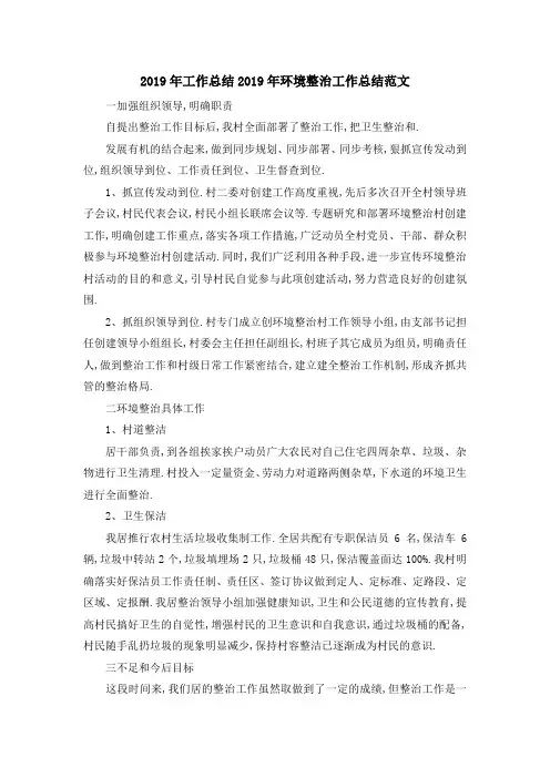 最新-2019年工作总结 2019年环境整治工作总结范文 精品
