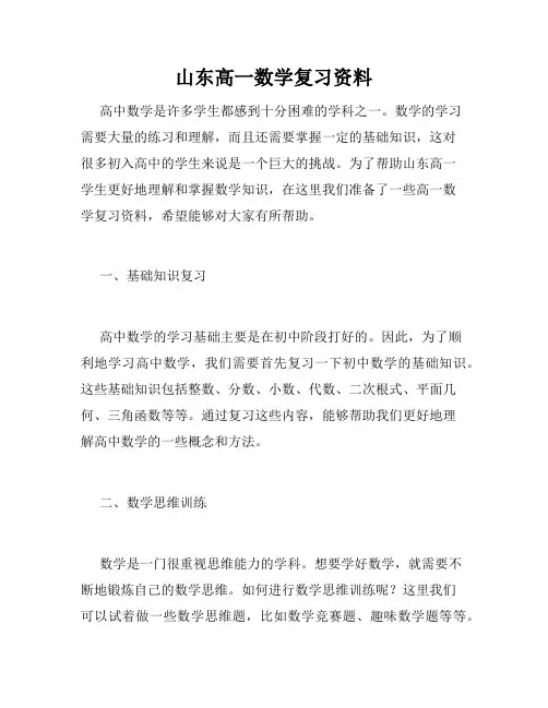 山东高一数学复习资料