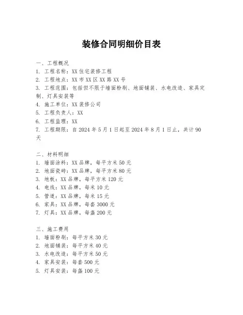 装修合同明细价目表