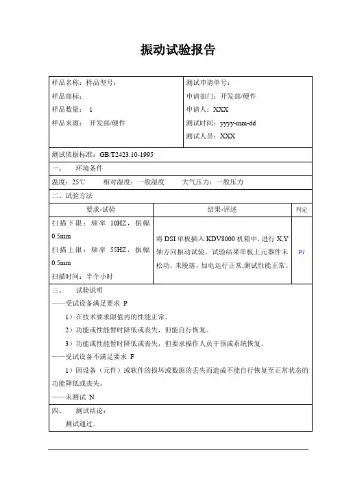 振动试验报告模板