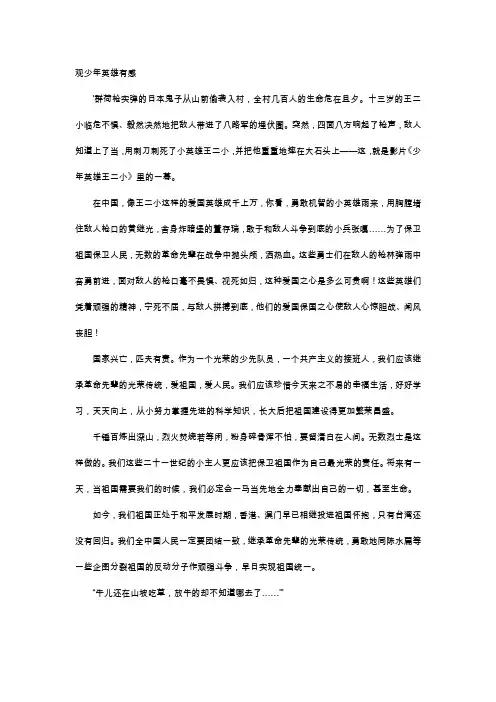 高中作文-观少年英雄有感